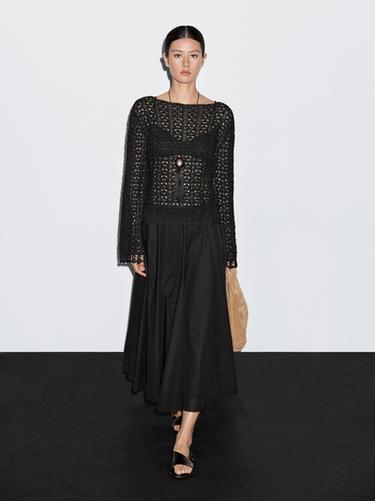 Jupe ample 100 % coton - Noir de Zara