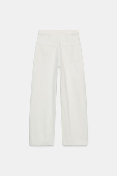 TRF LOW-RISE JEANS WITH TURN-UP WAIST - Oyster-white by Zara