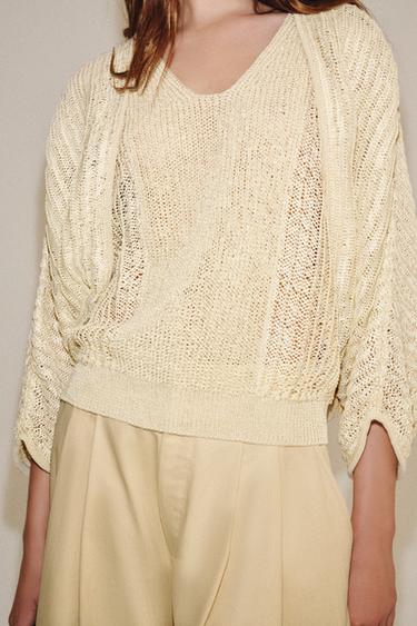 GILET OUVERT EN MAILLE - Écru de Zara - Image 1