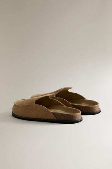 LEATHER MULE CLOG SLIPPERS - Taupe Grey by Zara - Image 3