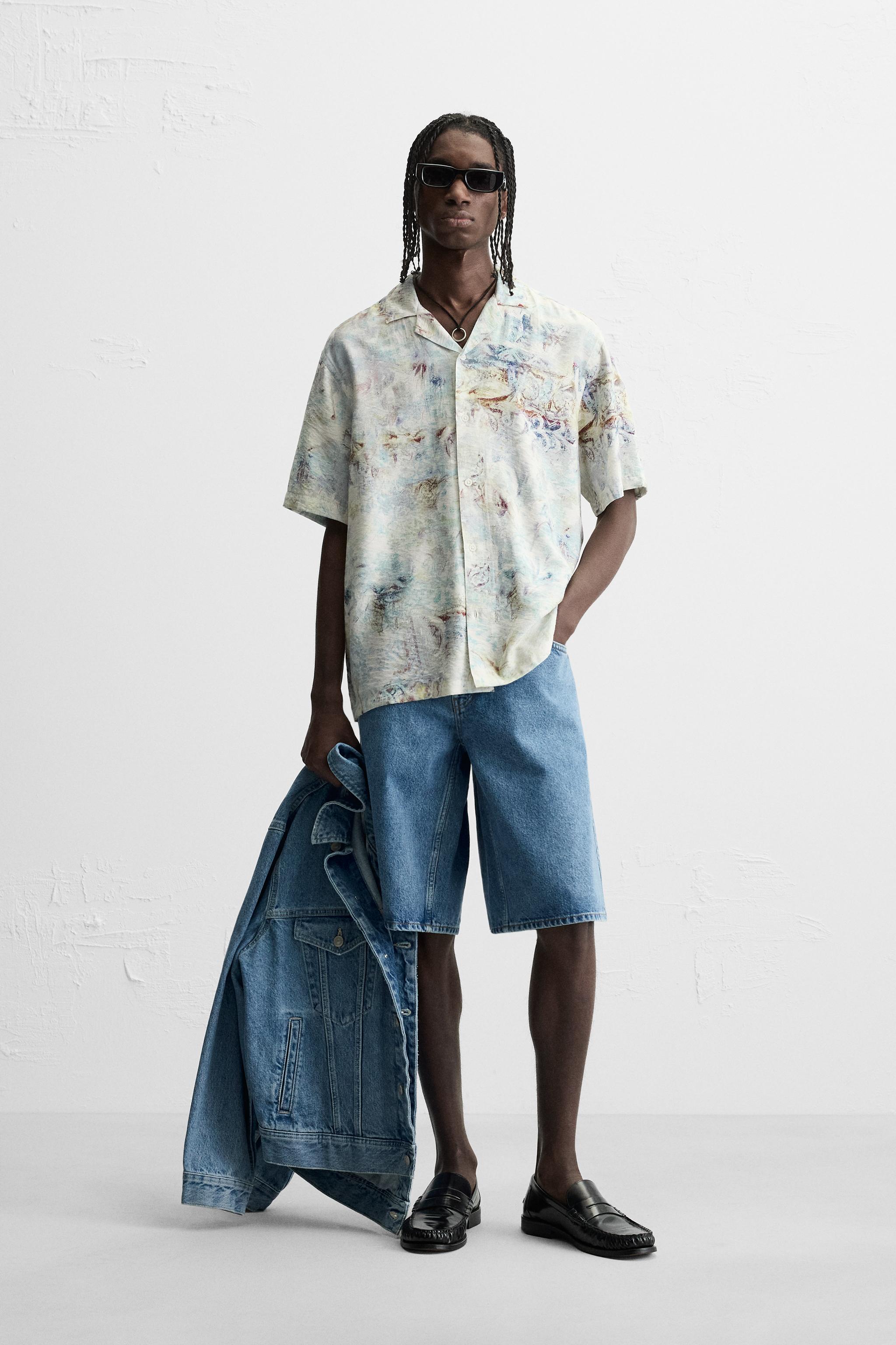 アブストラクト プリント シャツ - ブルーイッシュ | ZARA Japan