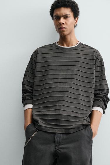 T-SHIRT JACQUARD À RAYURES - Gris de Zara - Image 4