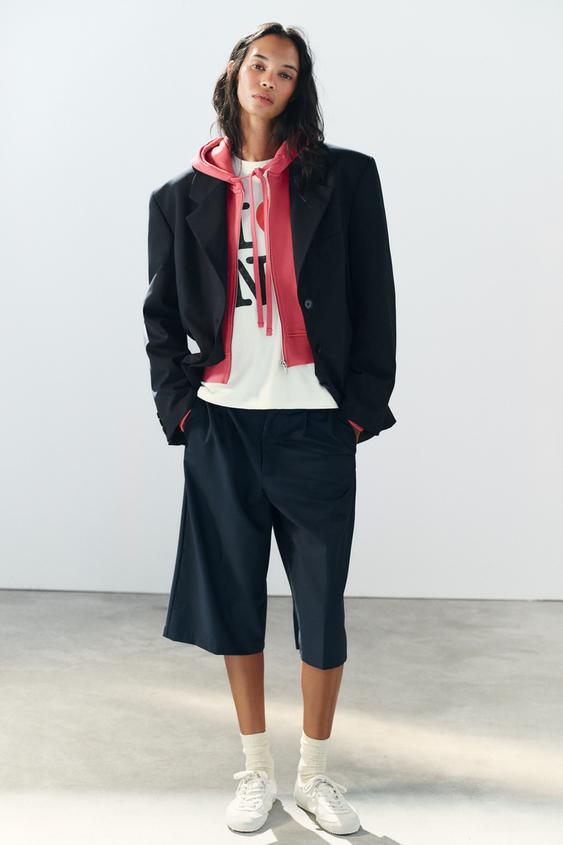 STRAIGHT-LEG BERMUDA SHORTS WITH PLEATS - Navy blue by Zara - Image 0