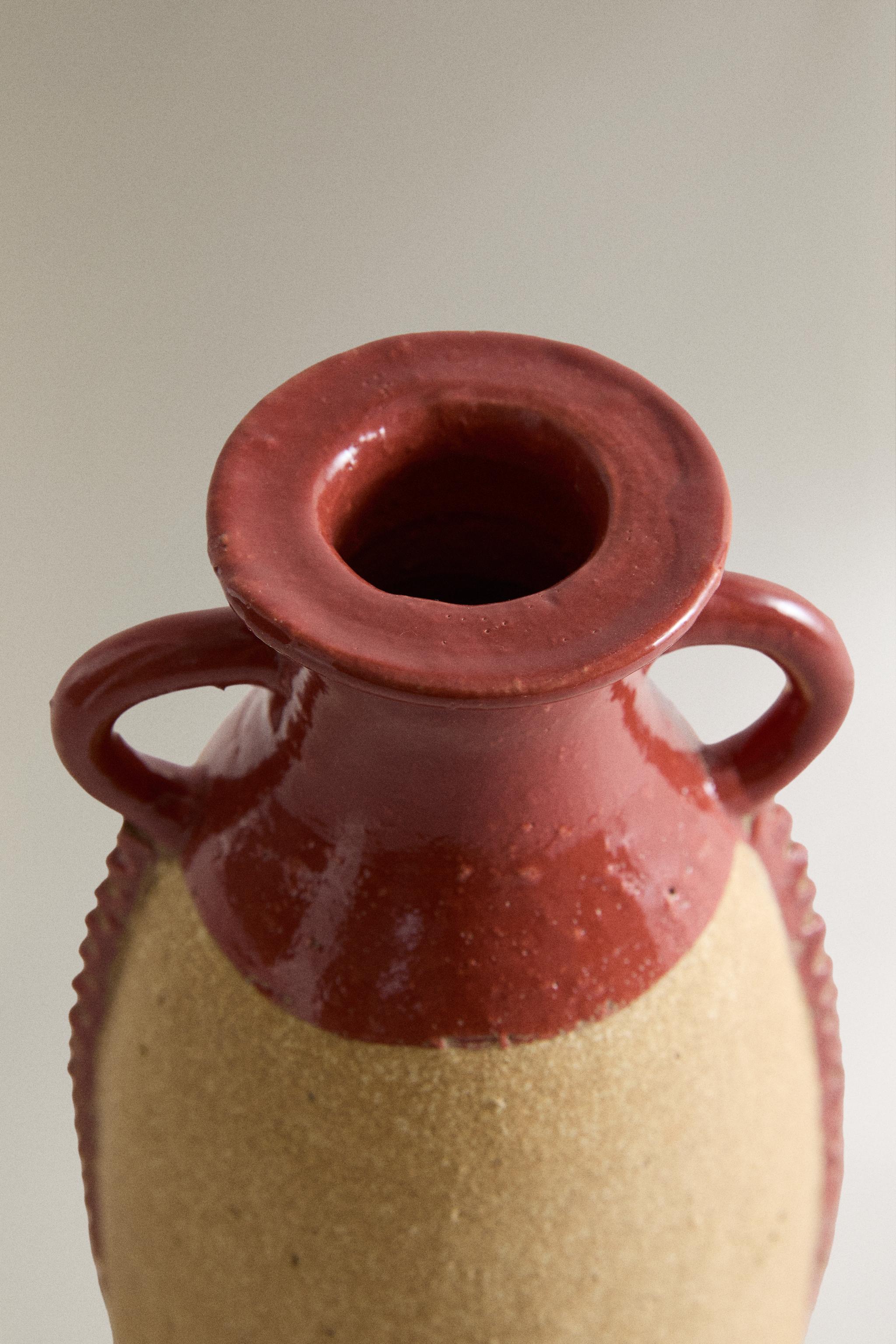 DECORATIVE TERRACOTTA VASE WITH HANDLES