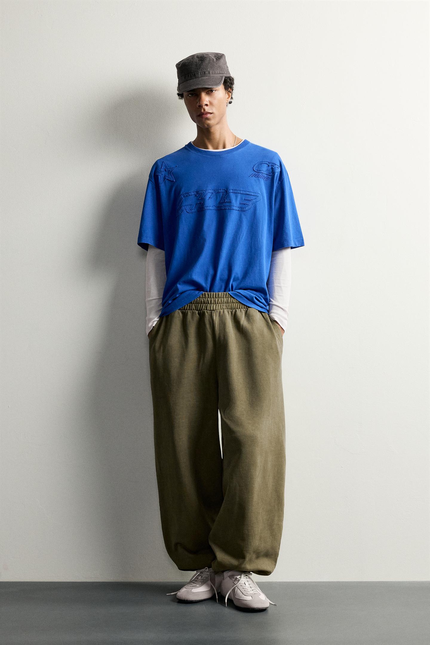 Мужская футболка Zara Relaxed Fit Patch, цвет: Синий — фото 1