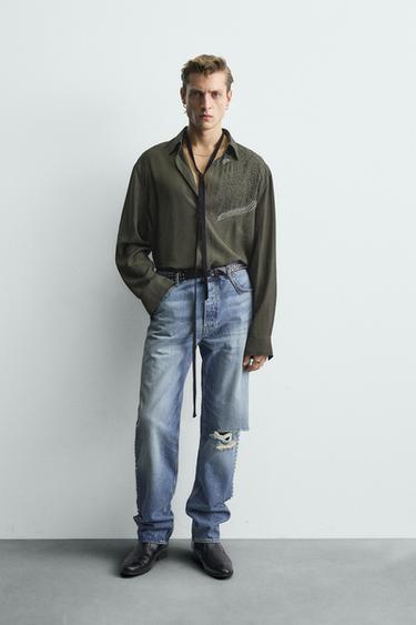 CAMISA BORDADO PEDRERÍA LIMITED EDITION - Khaki oscuro de Zara