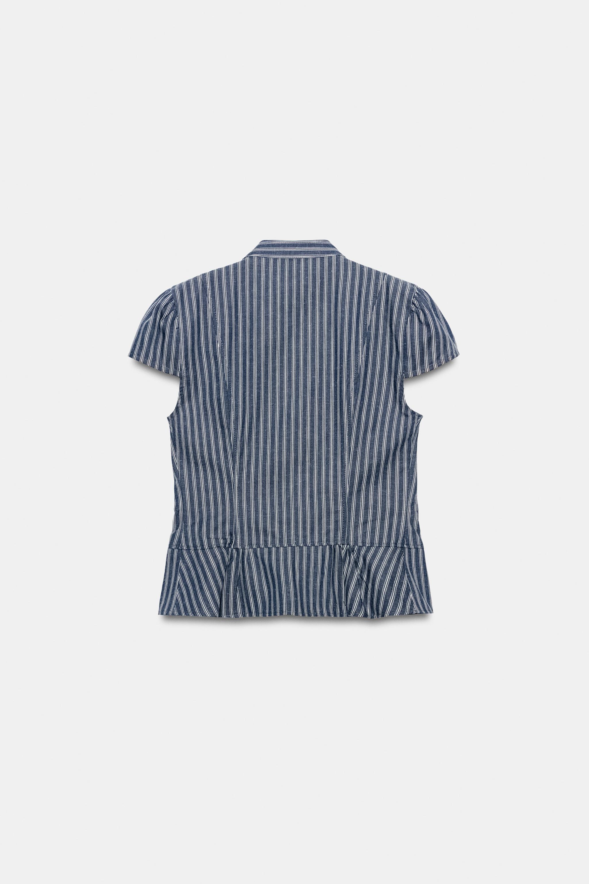 Женские куртки Zara STRIPED BUTTON-UP TOP — фото 4