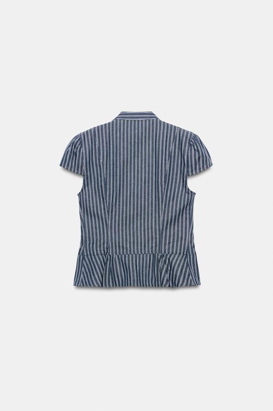 ストライプ柄ボタン付きトップス - ネイビーブルー/ホワイト | ZARA 