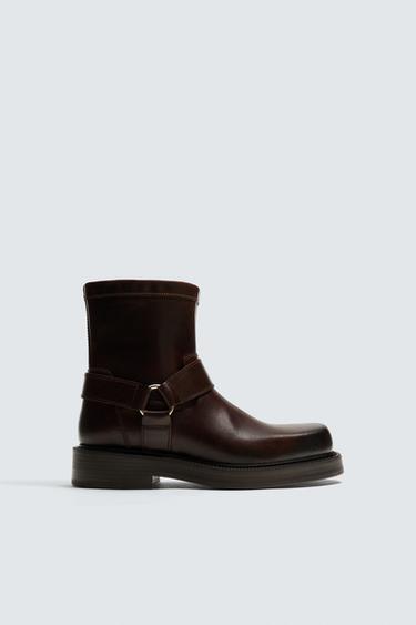 LIMITED EDITION LEATHER HARNESS BOOTS - Brown by Zara