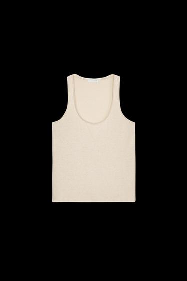 Zara LINEN AND COTTON BLEND STRAPPY TOP - Sand - Image 0