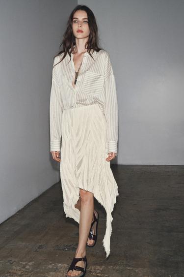 ZW COLLECTION ASYMMETRIC PLEATED SKIRT - Ecru by Zara - Image 0