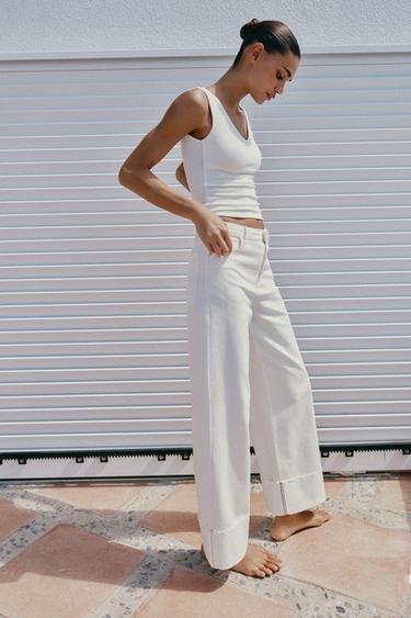 JEANS Z1975 BARREL TIRO MEDIO BAJO VUELTA - Blanco de Zara