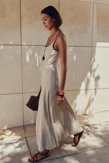 ROBE MIDI LISERÉS CONTRASTE - Beige clair de Zara - Image 2