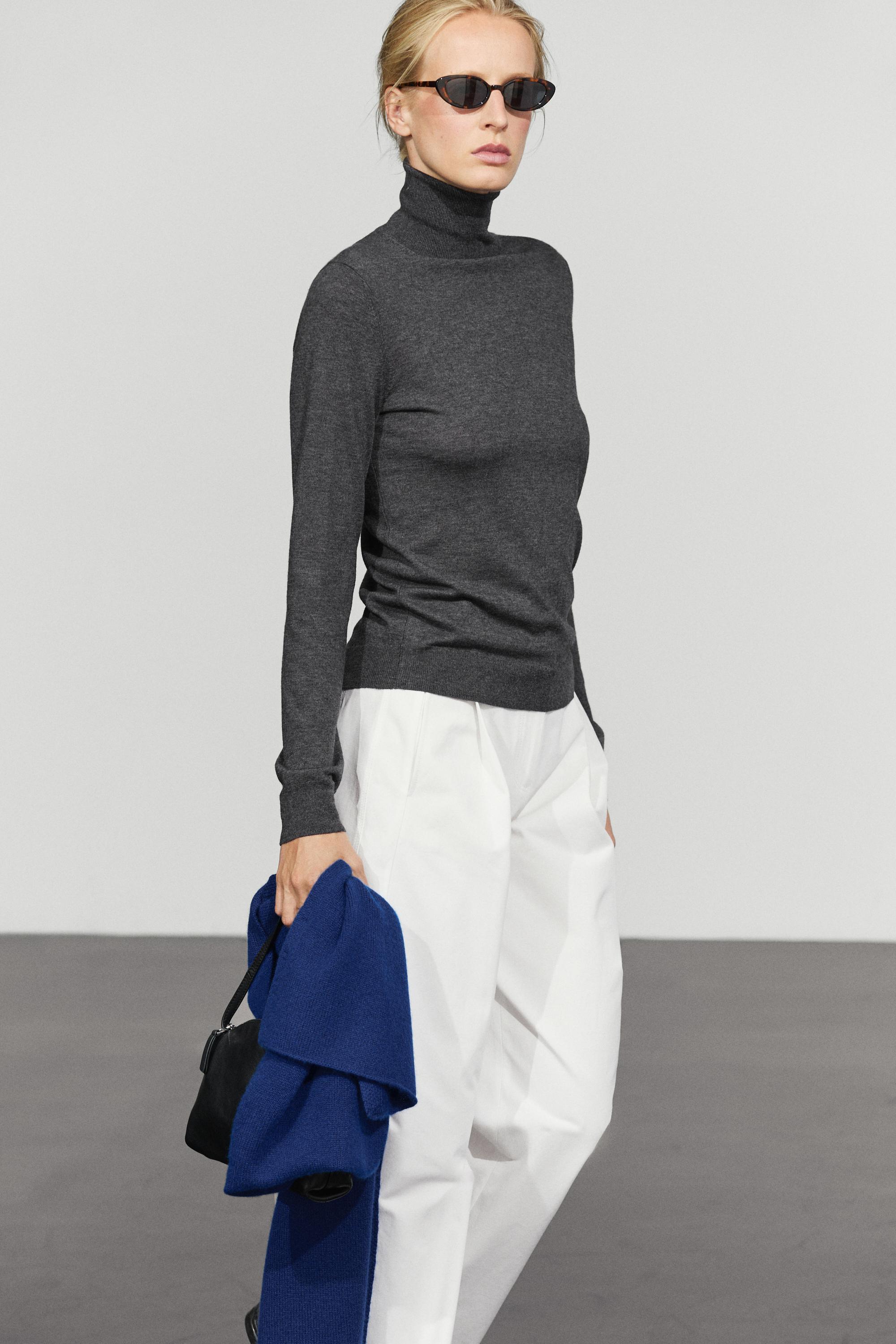 Wool-blend turtleneck knit sweater