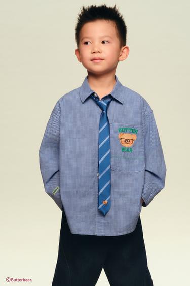 BUTTERBEAR ©刺繍入り 調節可能なネクタイブルーZaraのBUTTERBEAR ©刺繍入り 調節可能なネクタイ - ブルー