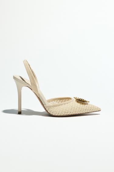 BRAIDED HIGH-HEEL SHOES WITH METAL APPLIQUÉ - Light beige by Zara