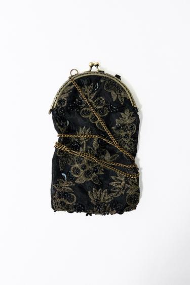 EMBROIDERED FLORAL BEADED BAG - Black by Zara