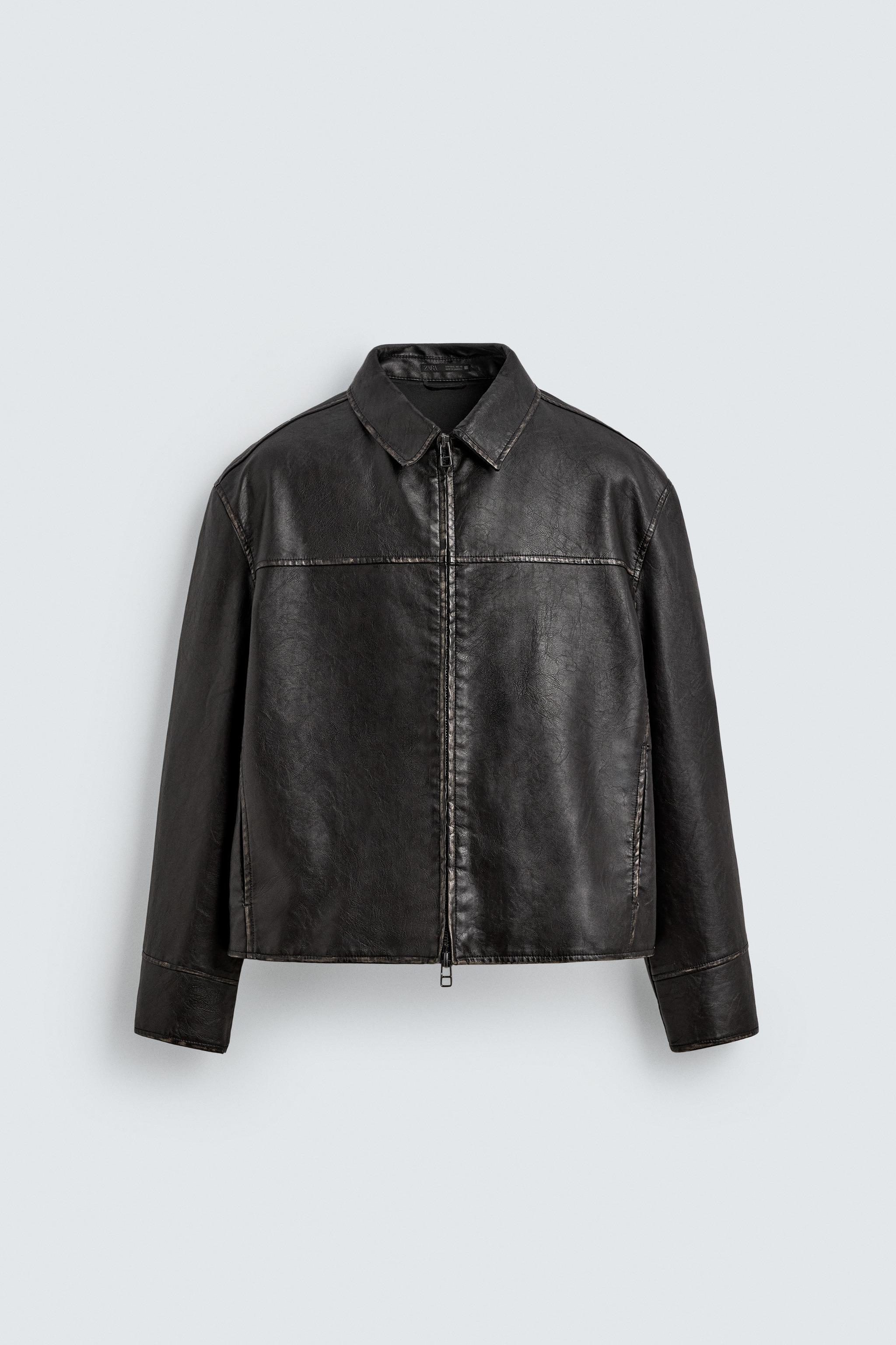 WASHED LEATHER EFFECT JACKET - Brown | ZARA South Africa