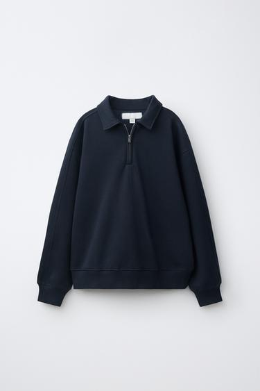 SUDADERA CUELLO POLO CREMALLERA - Azul de Zara