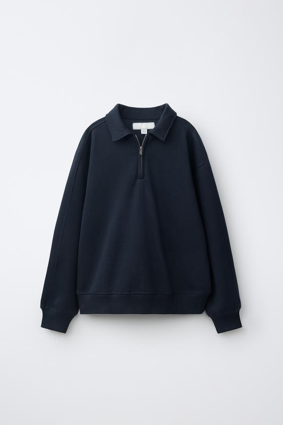 ÁO NỈ CỔ POLO CÀI KHÓA KÉO - Xanh dương từ Zara - Hình ảnh 0