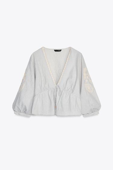 RUSTIC EMBROIDERED TOP - Sea green by Zara - Image 4