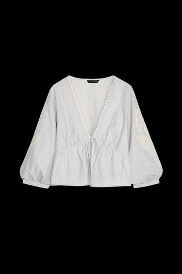 RUSTIC EMBROIDERED TOP - Sea green by Zara - Image 0