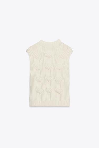 CABLE KNIT VEST TOP - Ecru by Zara - Image 1