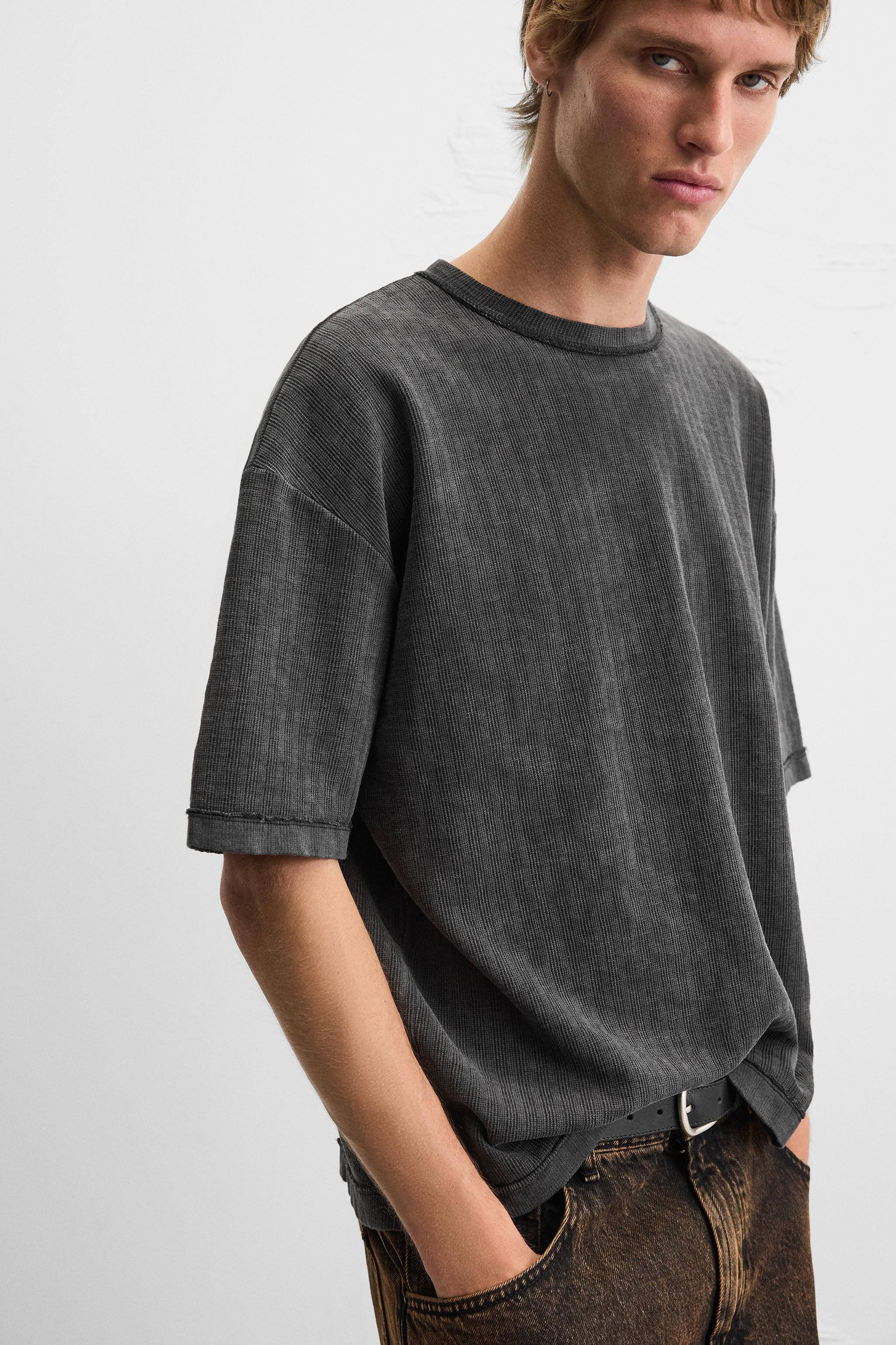 ウォッシュド加工ニットTシャツ - アイス グレー | ZARA Japan
