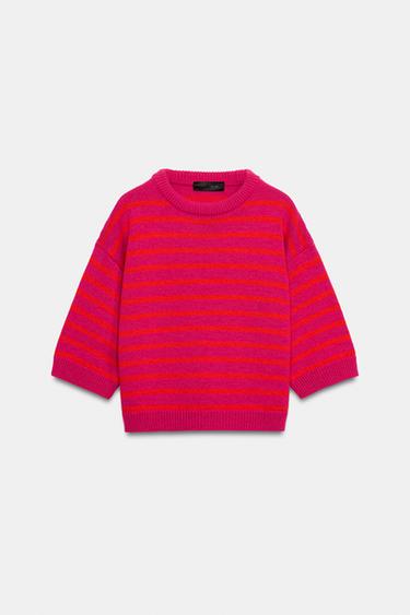 Zara STRIPED KNIT JUMPER - striped