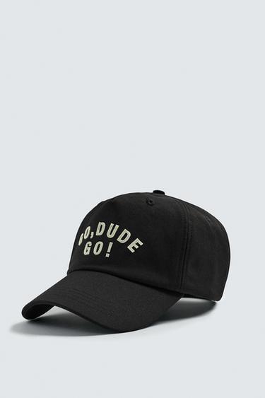 CAP WITH EMBROIDERED SLOGAN - Black by Zara