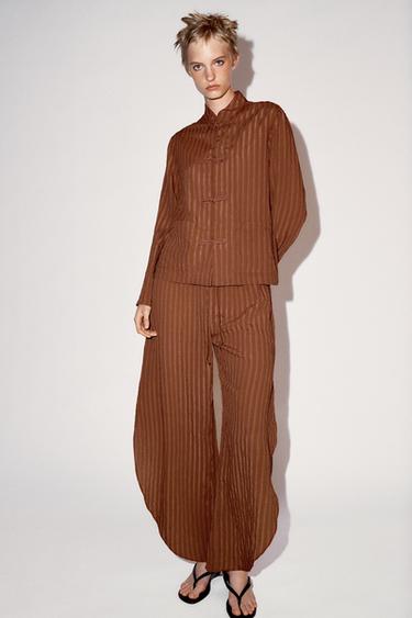 Zara ZW COLLECTION SIDE VENT TROUSERS - Burnt orange