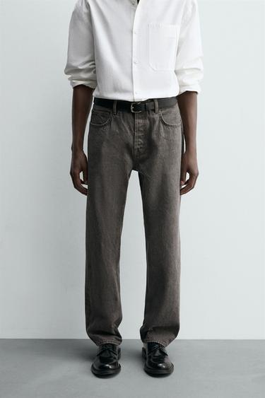 WASHED STRAIGHT FIT JEANS - Brown by Zara