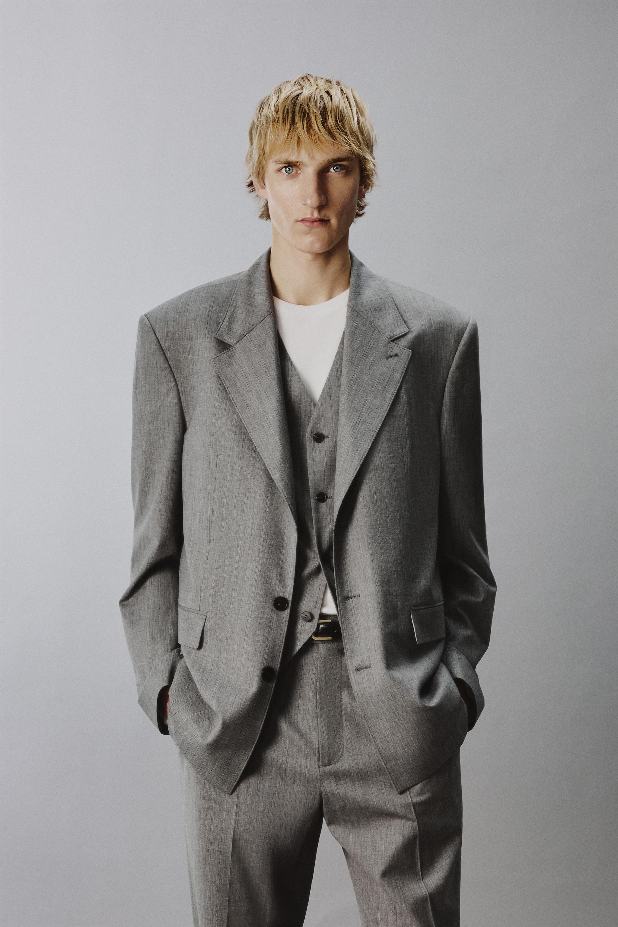 STRIPED TEXTURED SUIT JACKET — Gray (alternate view)