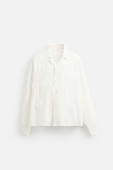 Zara COTTON - LINEN TUCKED SHIRT - White