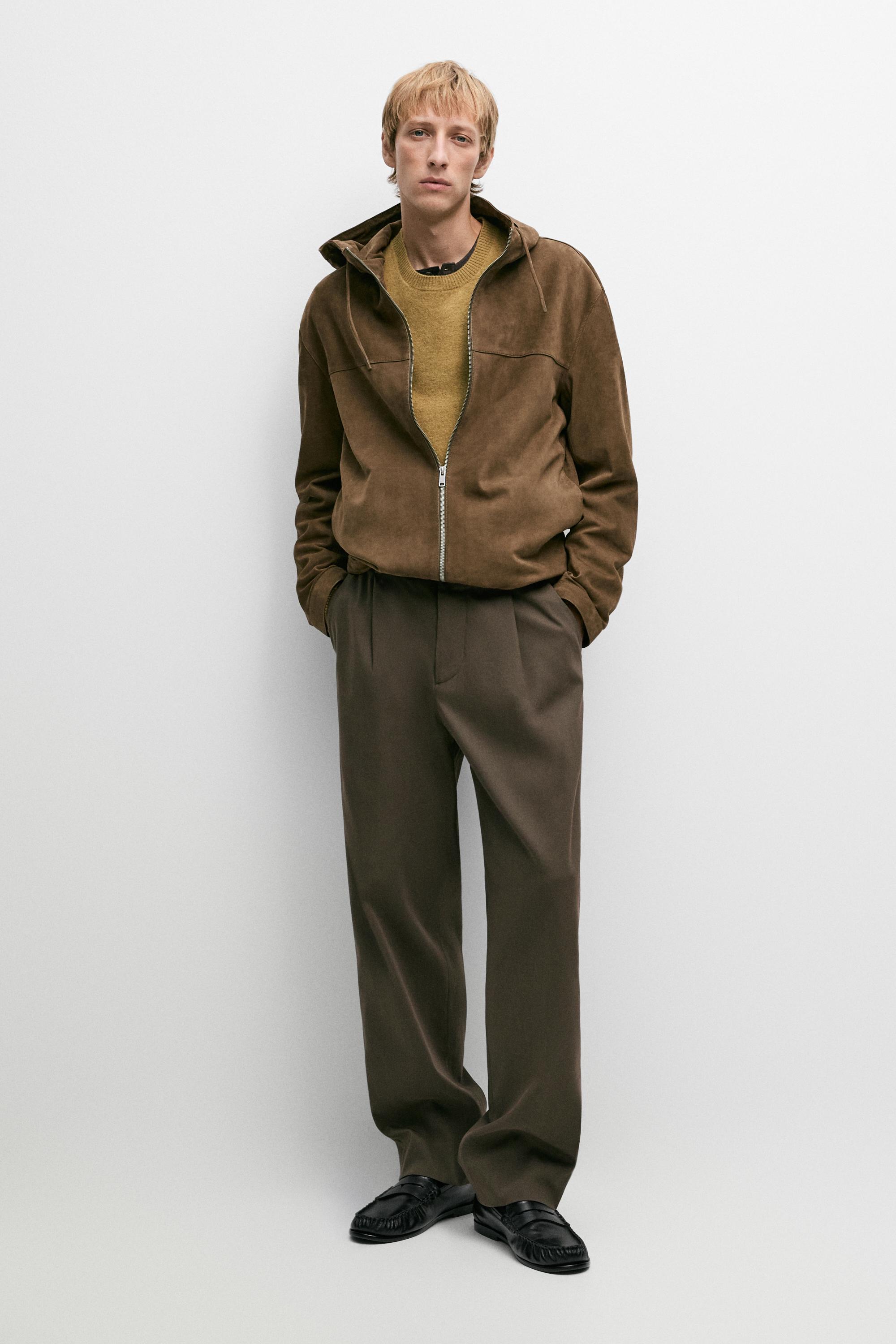 Veste en cuir daim à capuche