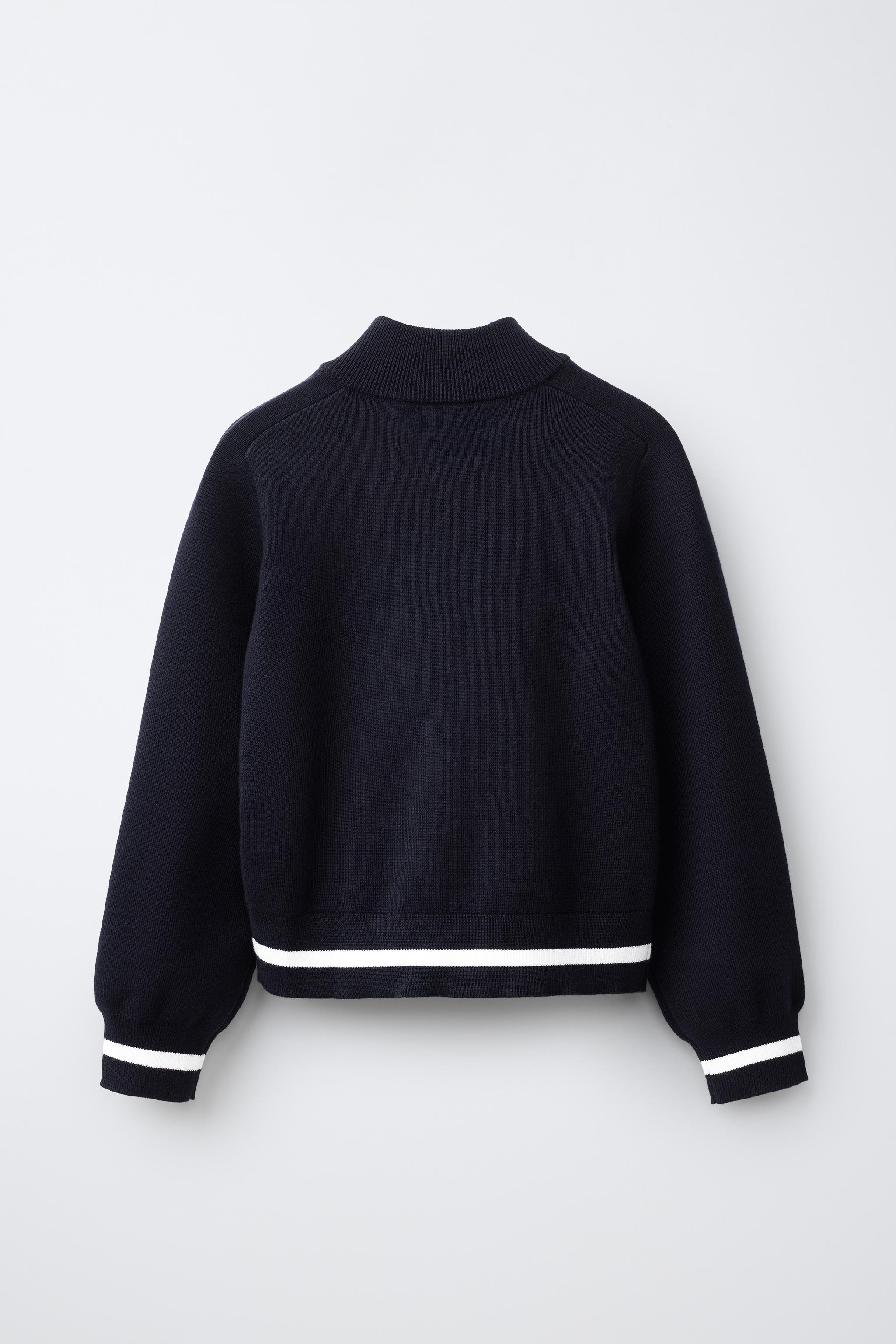 CONTRAST PIPING CARDIGAN — Dark navy