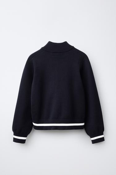 CONTRAST PIPING CARDIGAN — Dark navy 2