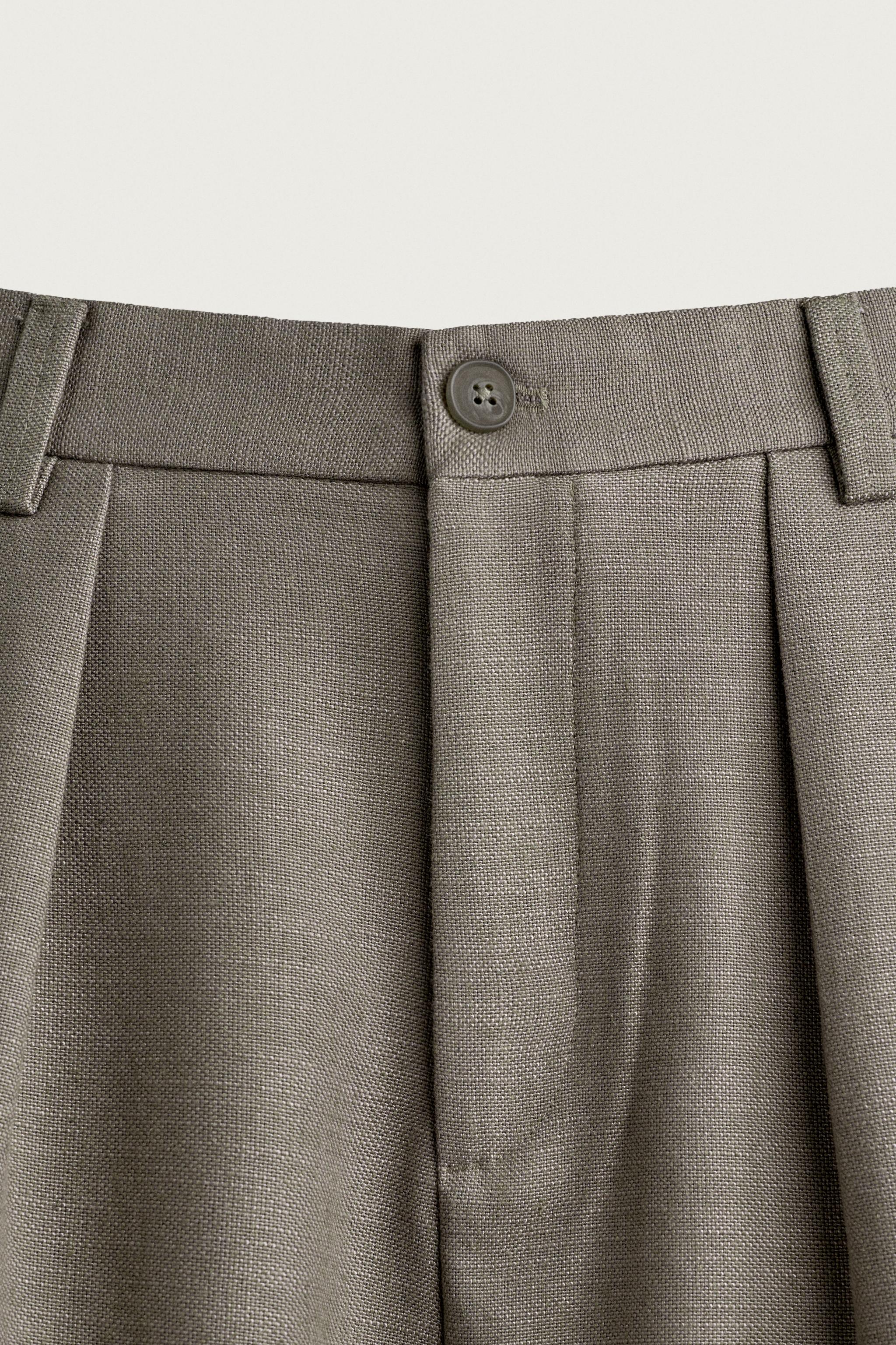 RELAXED FIT STRUCTURED PLEATED PANTS