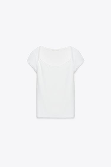 SQUARE NECK T-SHIRT - White by Zara - Image 7