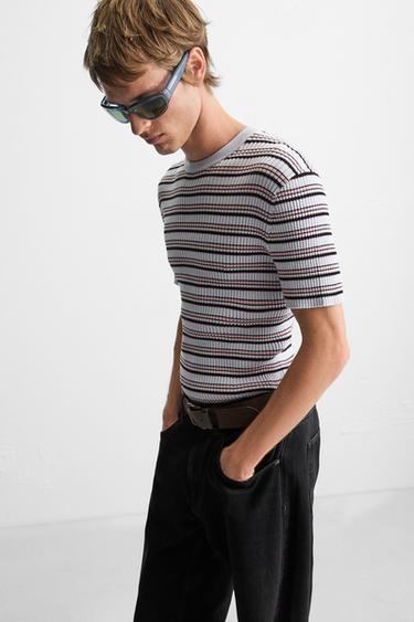 T-SHIRT EN MAILLE CÔTELÉE À RAYURES - rayures de Zara - Image 5