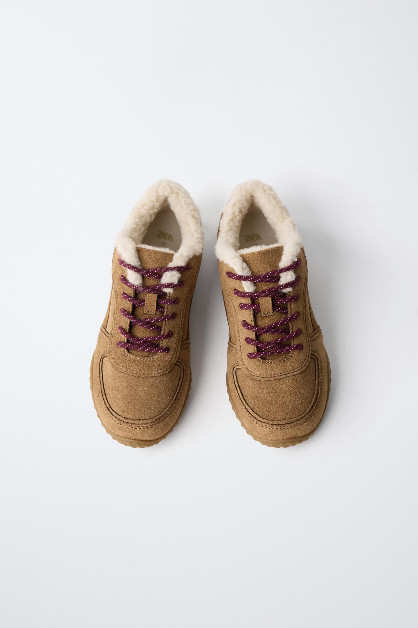 Детские кроссовки Zara Faux Shearling, цвет: Коричневый — фото 5