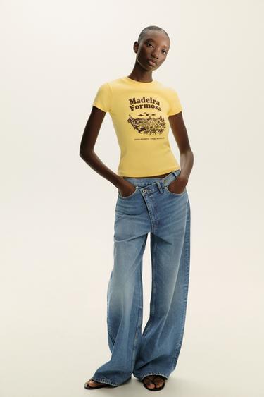 T-SHIRT WITH TEXT PRINT - Yellow by Zara