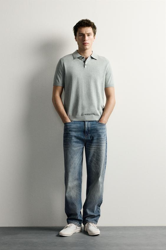 REGULAR FIT TEXTURED KNIT POLO SHIRT - Green marl by Zara - Image 0