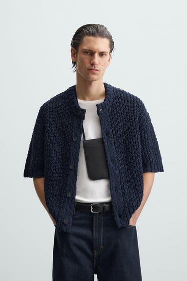 TEXTURED COTTON CARDIGAN - Navy blue by Zara