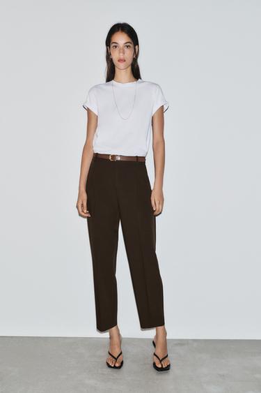 PANTALON 7/8 AVEC CEINTURE - Marron foncé de Zara