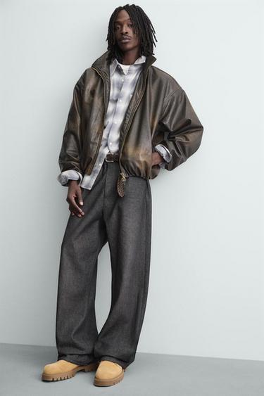 WASHED LEATHER EFFECT JACKET - Brown by Zara - Image 4