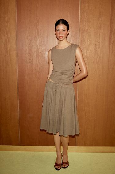 SLUB KNIT TOP WITH GATHERING - Mink by Zara - Image 0