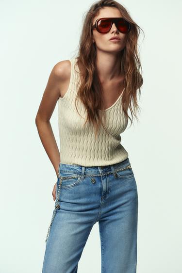 Zara STRUCTURED KNIT TOP - Cream - Image 0
