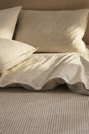 Zara STRIPED DUVET COVER - Dark khaki