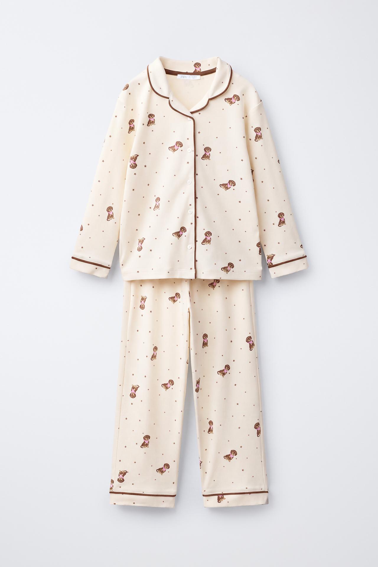 6-14 YEARS / DOG PRINT SHIRT-STYLE PYJAMAS — Ecru